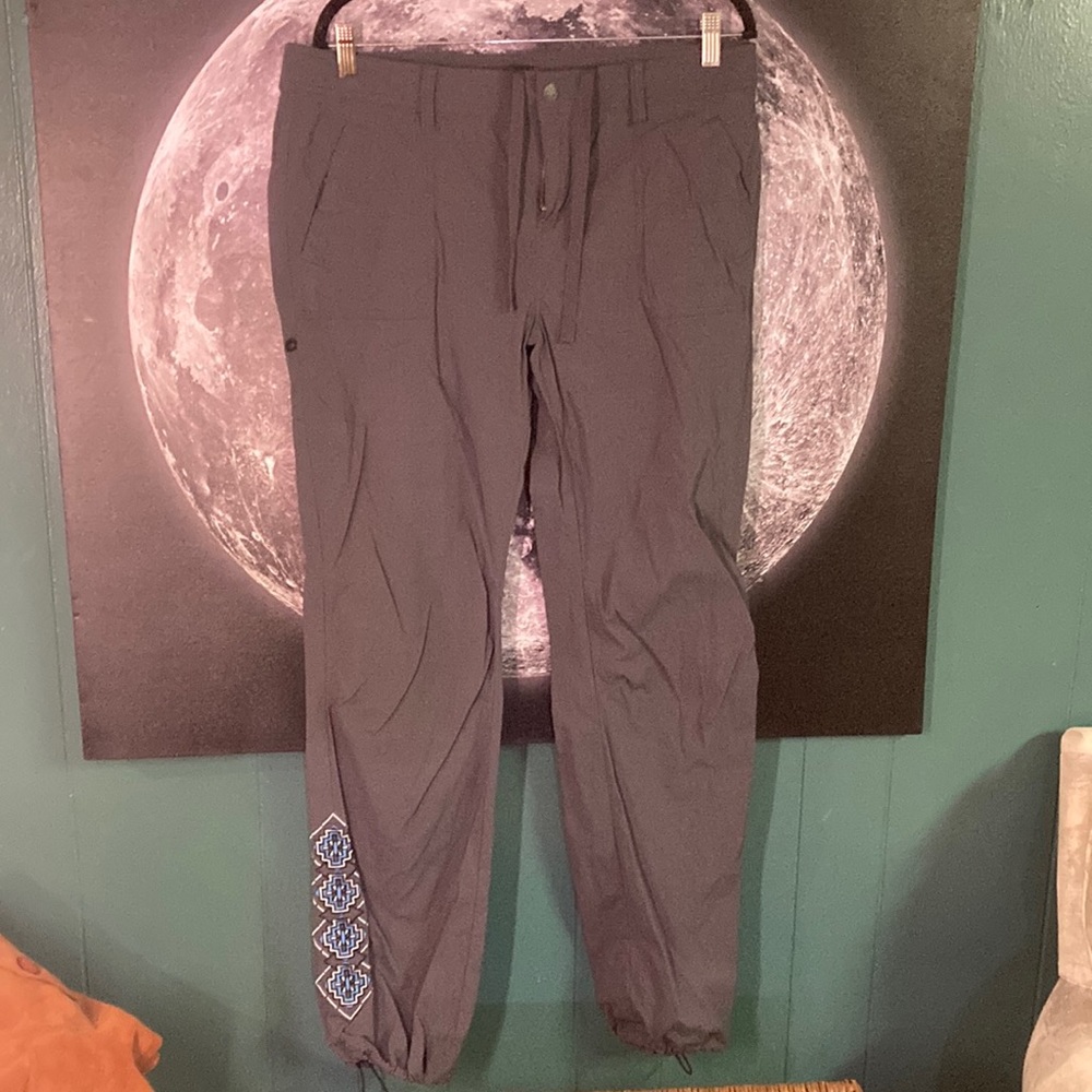 Prana windbreaker material pants with embroidery